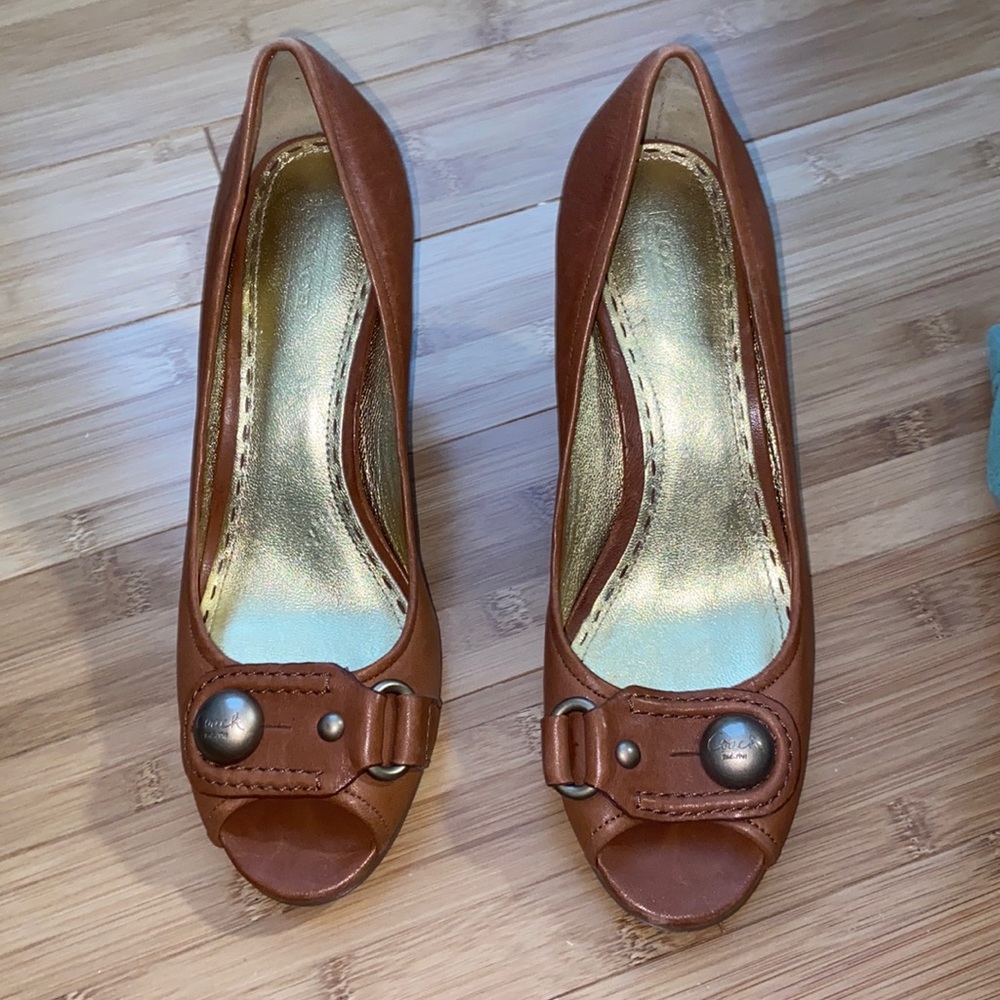 Coach brown leather heels